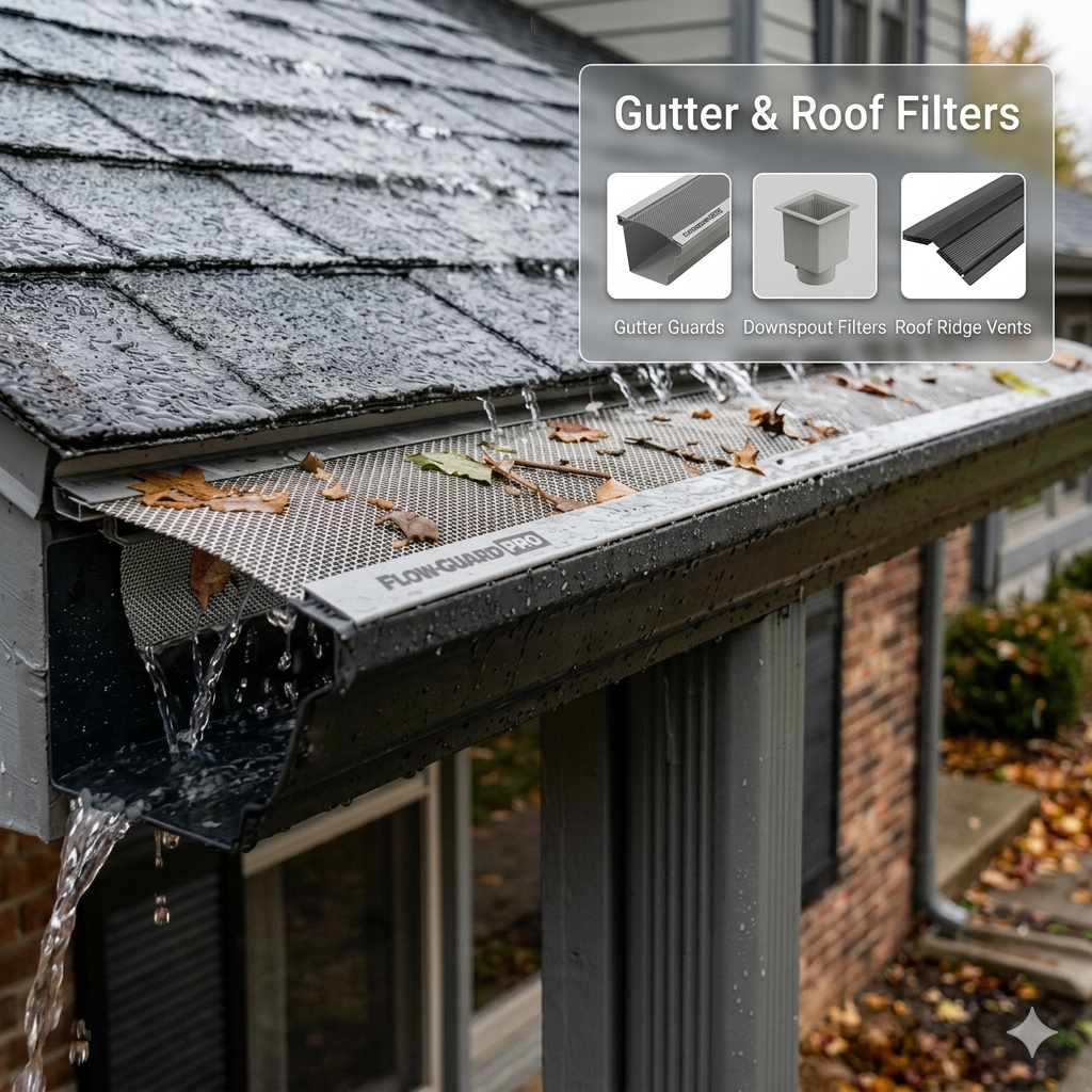 Stainless steel micro-mesh gutter guard close-up showing anti-clogging filter screen