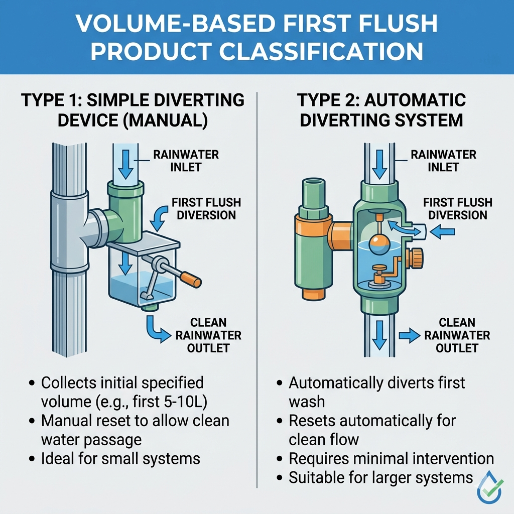 Volume-based first flush diverter kit with ball valve and drainage release valve